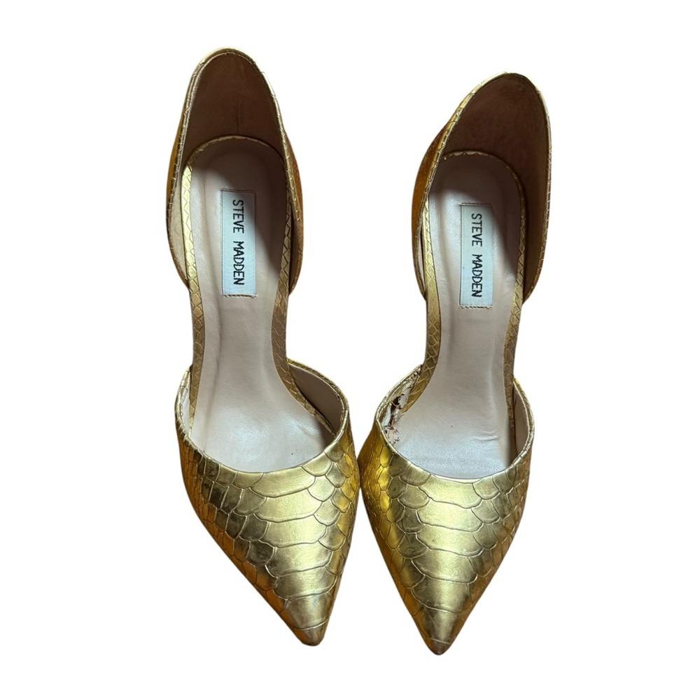 Steve Madden Gold Snake Embossed Stiletto Heels Size 7.5 Pointed Toe Pumps